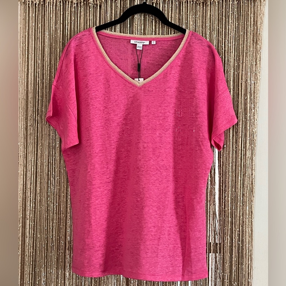 Chico’s Sweater Trim Linen Tee - Med